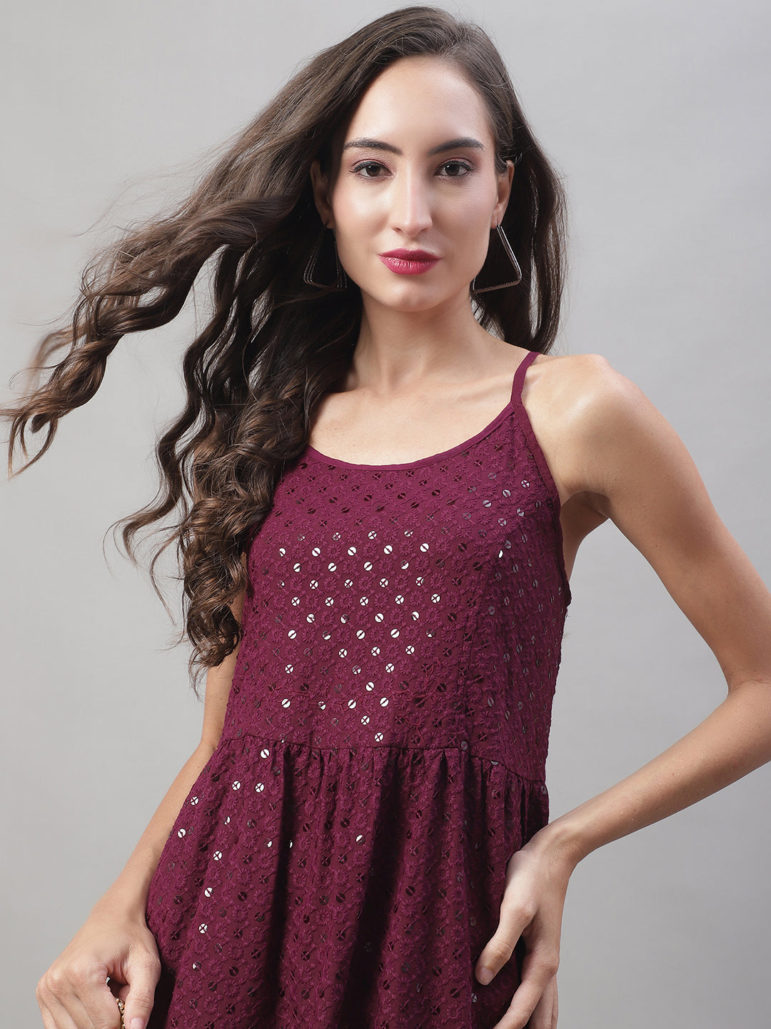 Jainish Women's WoChikankari Sequen Work Empire Top - Purple | Grocsy