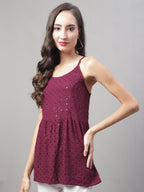 Jainish Women's WoChikankari Sequen Work Empire Top - Purple | Grocsy