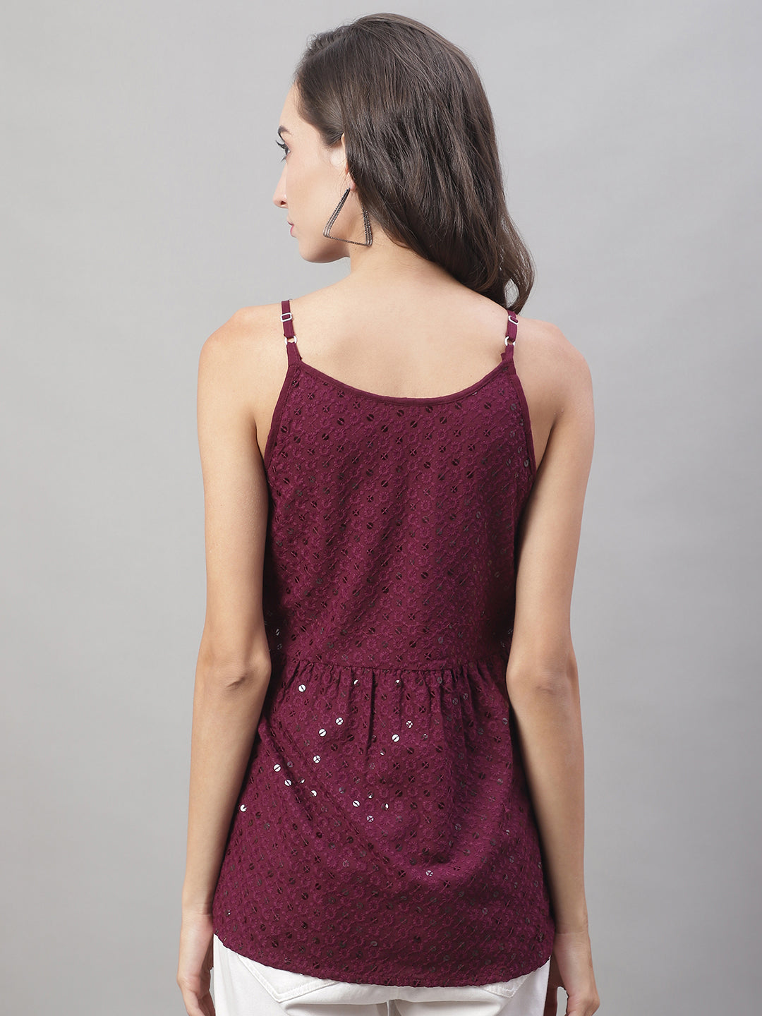 Jainish Women's WoChikankari Sequen Work Empire Top - Purple | Grocsy