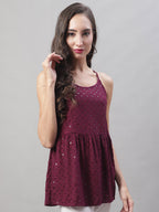 Jainish Women's WoChikankari Sequen Work Empire Top - Purple | Grocsy
