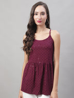 Jainish Women's WoChikankari Sequen Work Empire Top - Purple | Grocsy