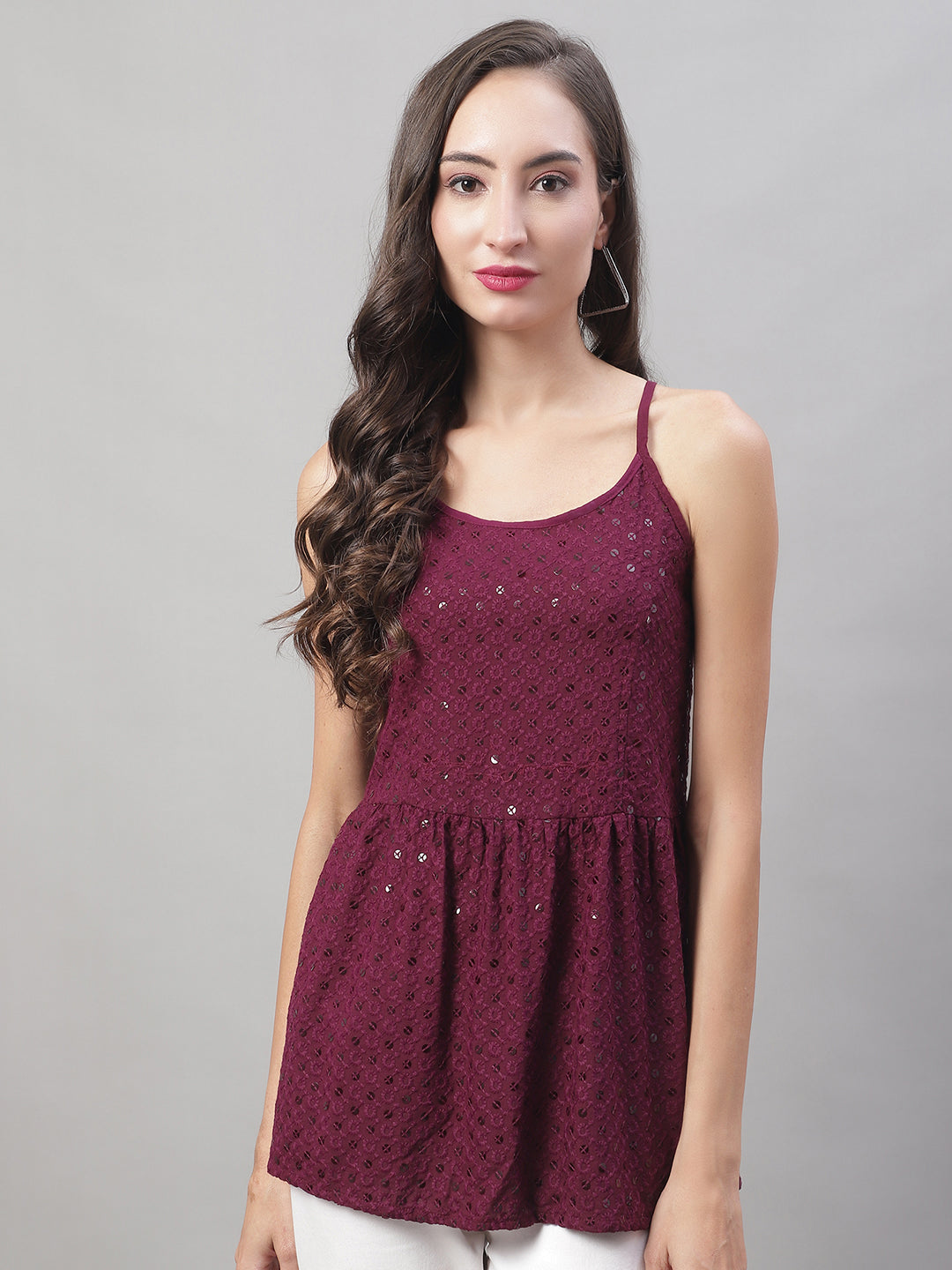 Jainish Women's WoChikankari Sequen Work Empire Top - Purple | Grocsy
