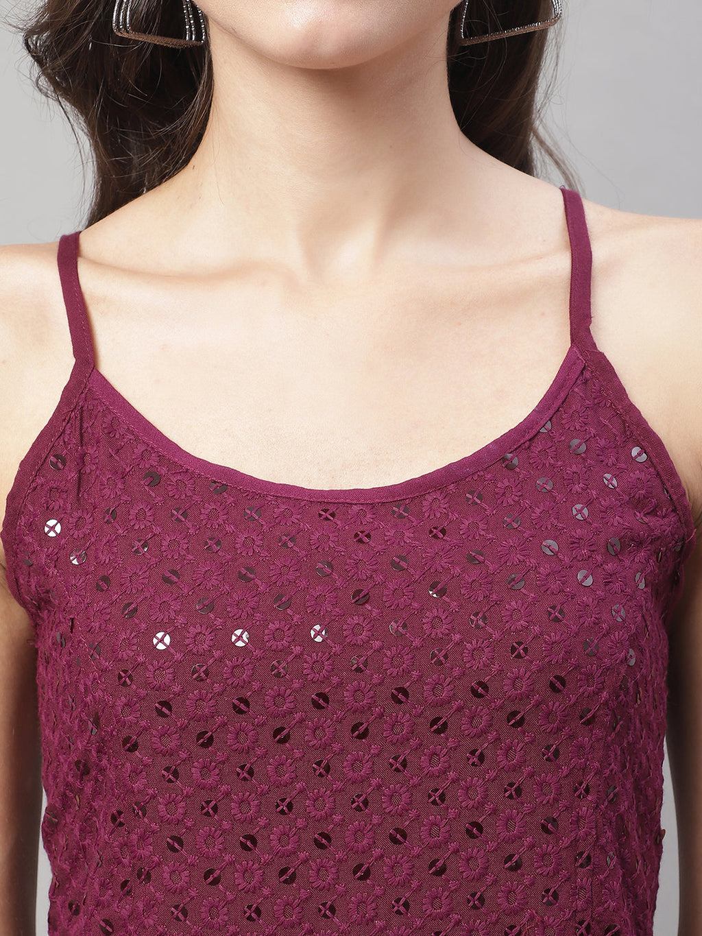 Jainish Women's WoChikankari Sequen Work Empire Top - Purple | Grocsy