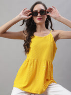 Jainish Women's WoChikankari Sequen Work Empire Top - Yellow | Grocsy