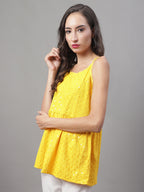 Jainish Women's WoChikankari Sequen Work Empire Top - Yellow | Grocsy