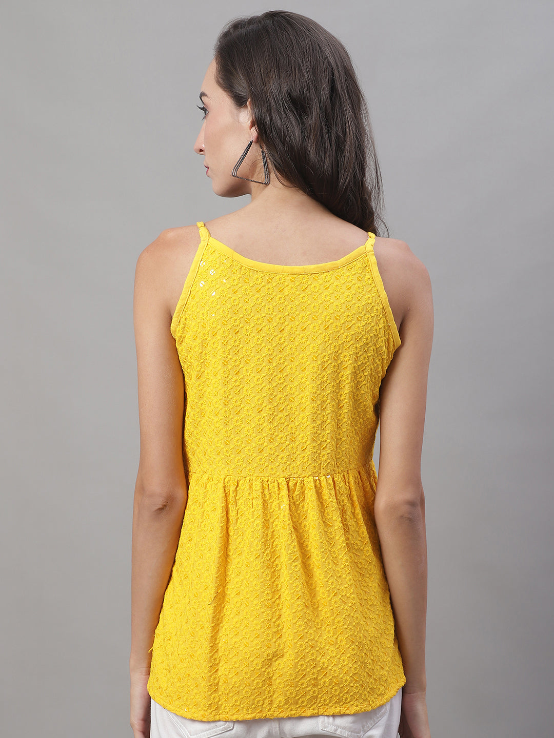 Jainish Women's WoChikankari Sequen Work Empire Top - Yellow | Grocsy