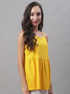 Jainish Women's WoChikankari Sequen Work Empire Top - Yellow | Grocsy
