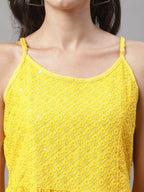 Jainish Women's WoChikankari Sequen Work Empire Top - Yellow | Grocsy