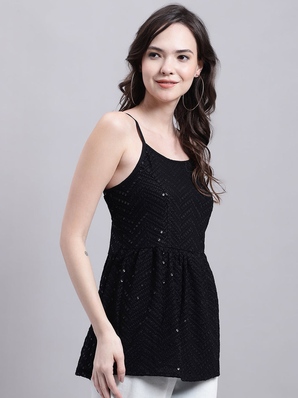 Jainish Women's WoBlack Chikankari Sequen Work Empire Top | Grocsy
