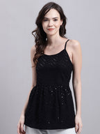 Jainish Women's WoBlack Chikankari Sequen Work Empire Top | Grocsy