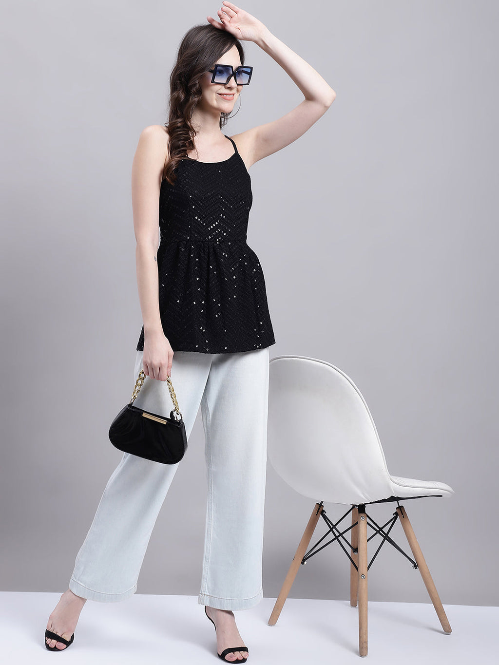 Jainish Women's WoBlack Chikankari Sequen Work Empire Top | Grocsy