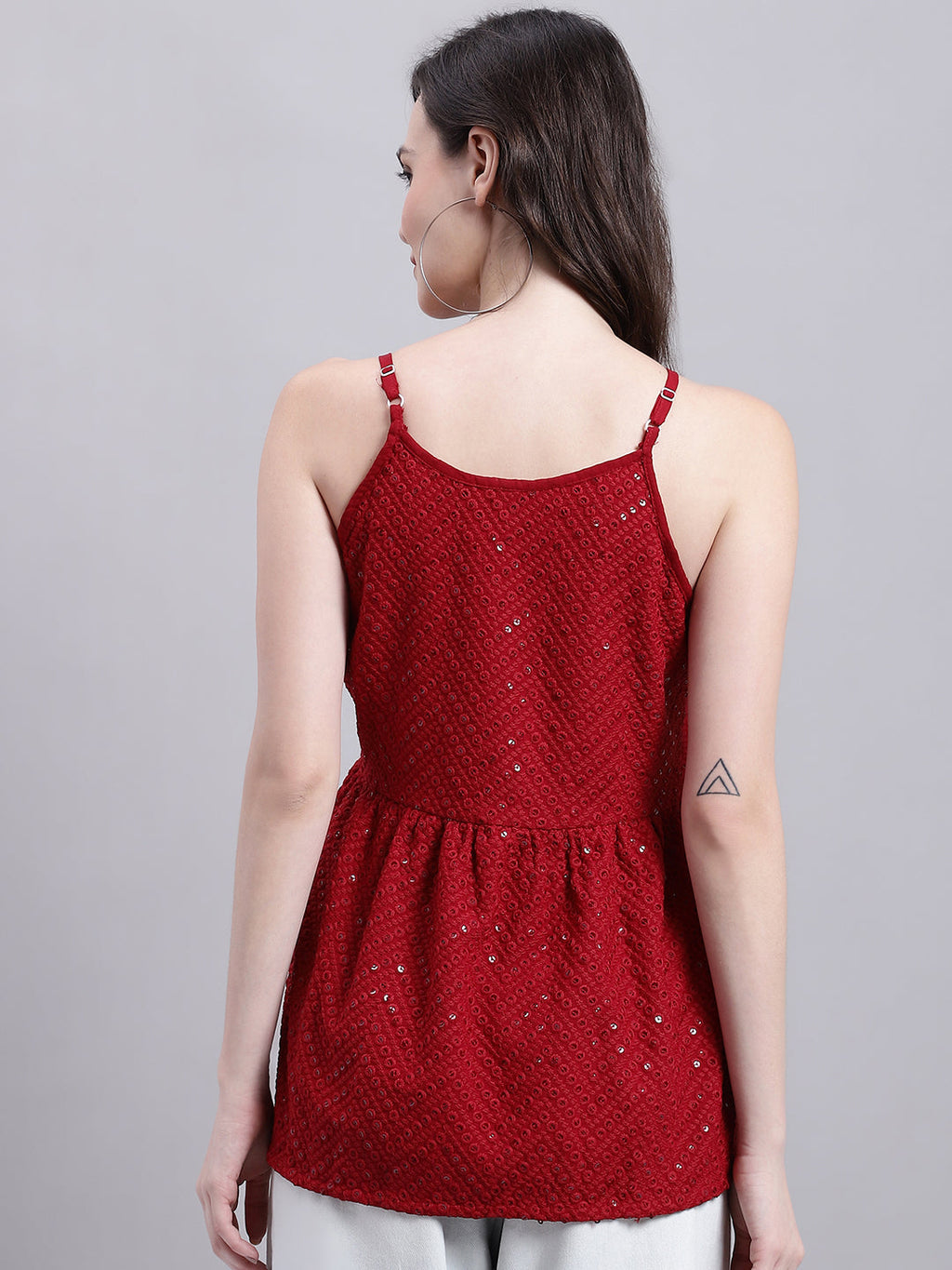 Jainish Women's WoMaroon Chikankari Sequen Work Empire Top | Grocsy