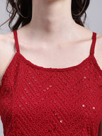 Jainish Women's WoMaroon Chikankari Sequen Work Empire Top | Grocsy