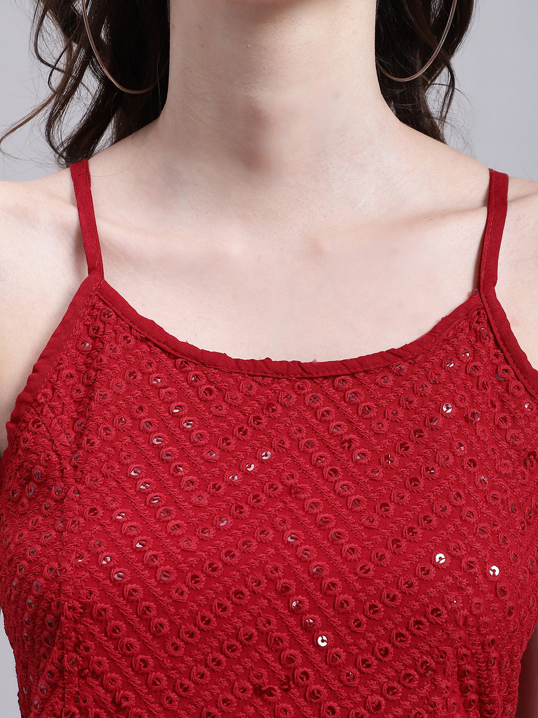 Jainish Women's WoMaroon Chikankari Sequen Work Empire Top | Grocsy