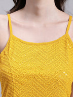 Jainish Women's WoMustard Chikankari Sequen Work Empire Top | Grocsy