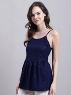 Jainish Women's WoNavy Blue Chikankari Sequen Work Empire Top | Grocsy