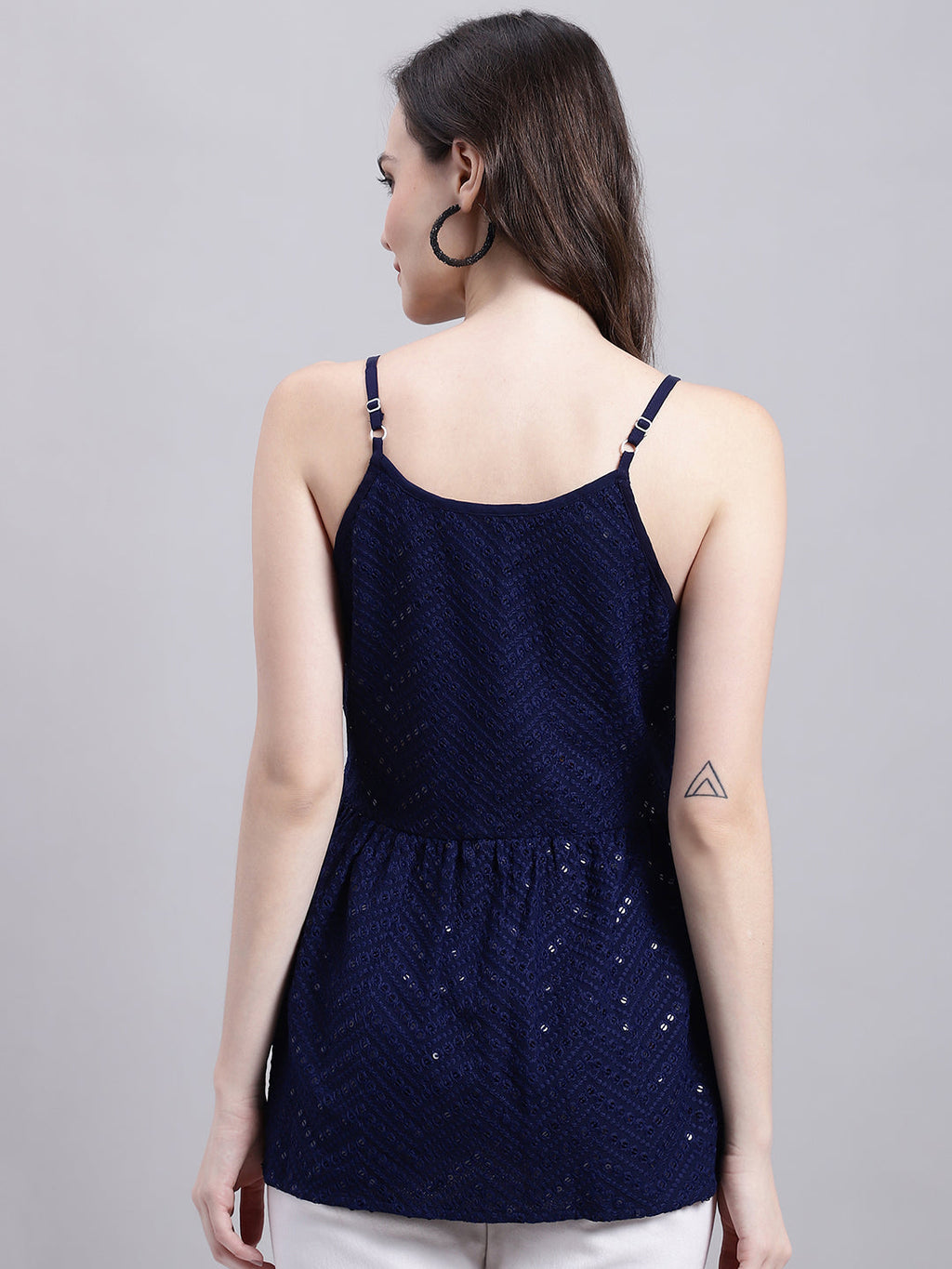 Jainish Women's WoNavy Blue Chikankari Sequen Work Empire Top | Grocsy