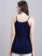 Jainish Women's WoNavy Blue Chikankari Sequen Work Empire Top | Grocsy