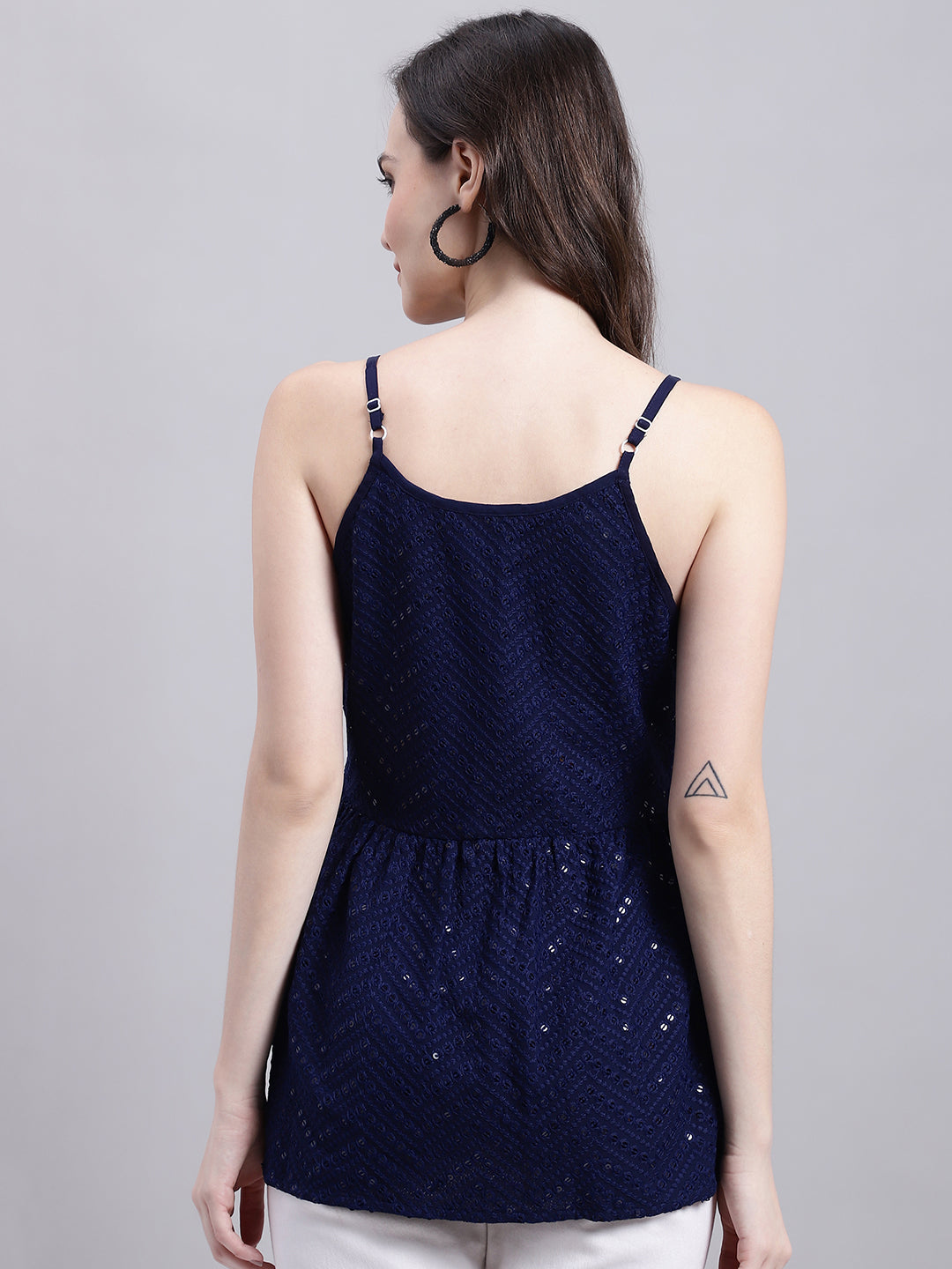 Jainish Women's WoNavy Blue Chikankari Sequen Work Empire Top | Grocsy