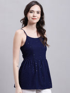 Jainish Women's WoNavy Blue Chikankari Sequen Work Empire Top | Grocsy