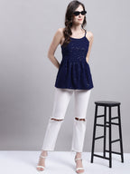 Jainish Women's WoNavy Blue Chikankari Sequen Work Empire Top | Grocsy