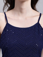 Jainish Women's WoNavy Blue Chikankari Sequen Work Empire Top | Grocsy
