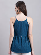 Jainish Women's WoPeacock Blue Chikankari Sequen Work Empire Top | Grocsy
