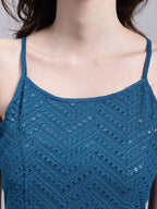 Jainish Women's WoPeacock Blue Chikankari Sequen Work Empire Top | Grocsy