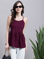 Jainish Women's WoPurple Chikankari Sequen Work Empire Top | Grocsy