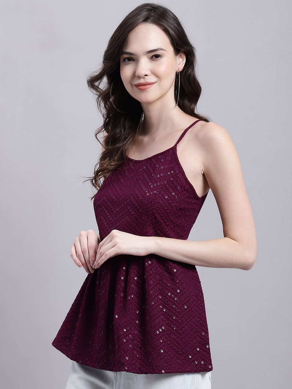 Jainish Women's WoPurple Chikankari Sequen Work Empire Top | Grocsy