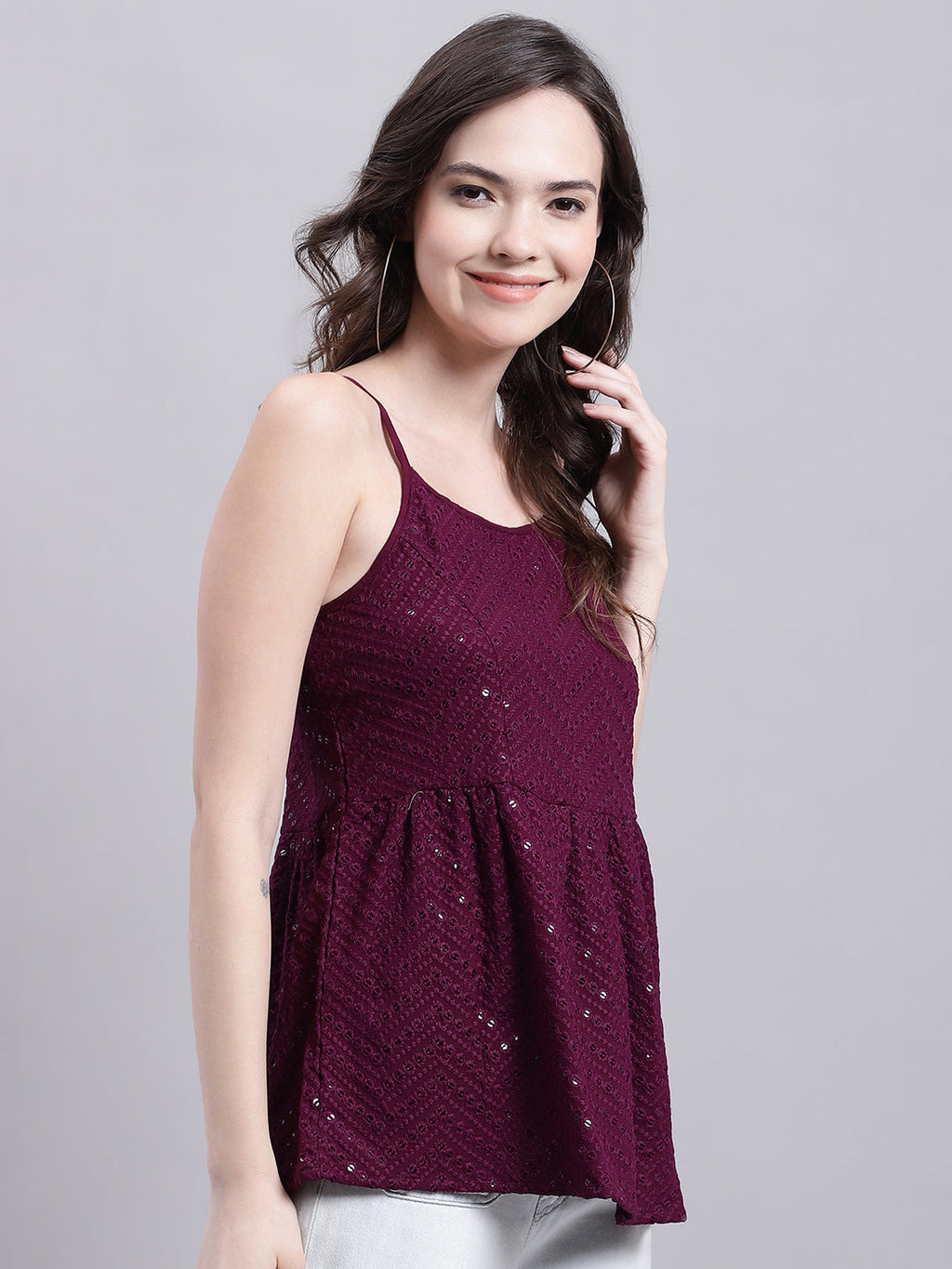 Jainish Women's WoPurple Chikankari Sequen Work Empire Top | Grocsy