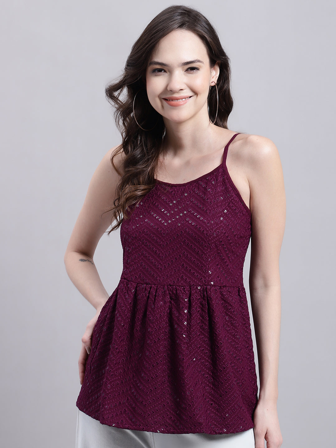 Jainish Women's WoPurple Chikankari Sequen Work Empire Top | Grocsy