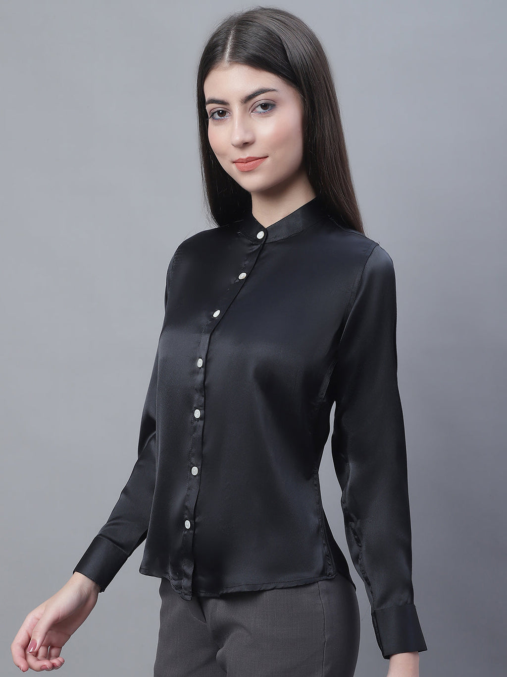 Jainish Women's Black Solid Shirt Style Top | Grocsy