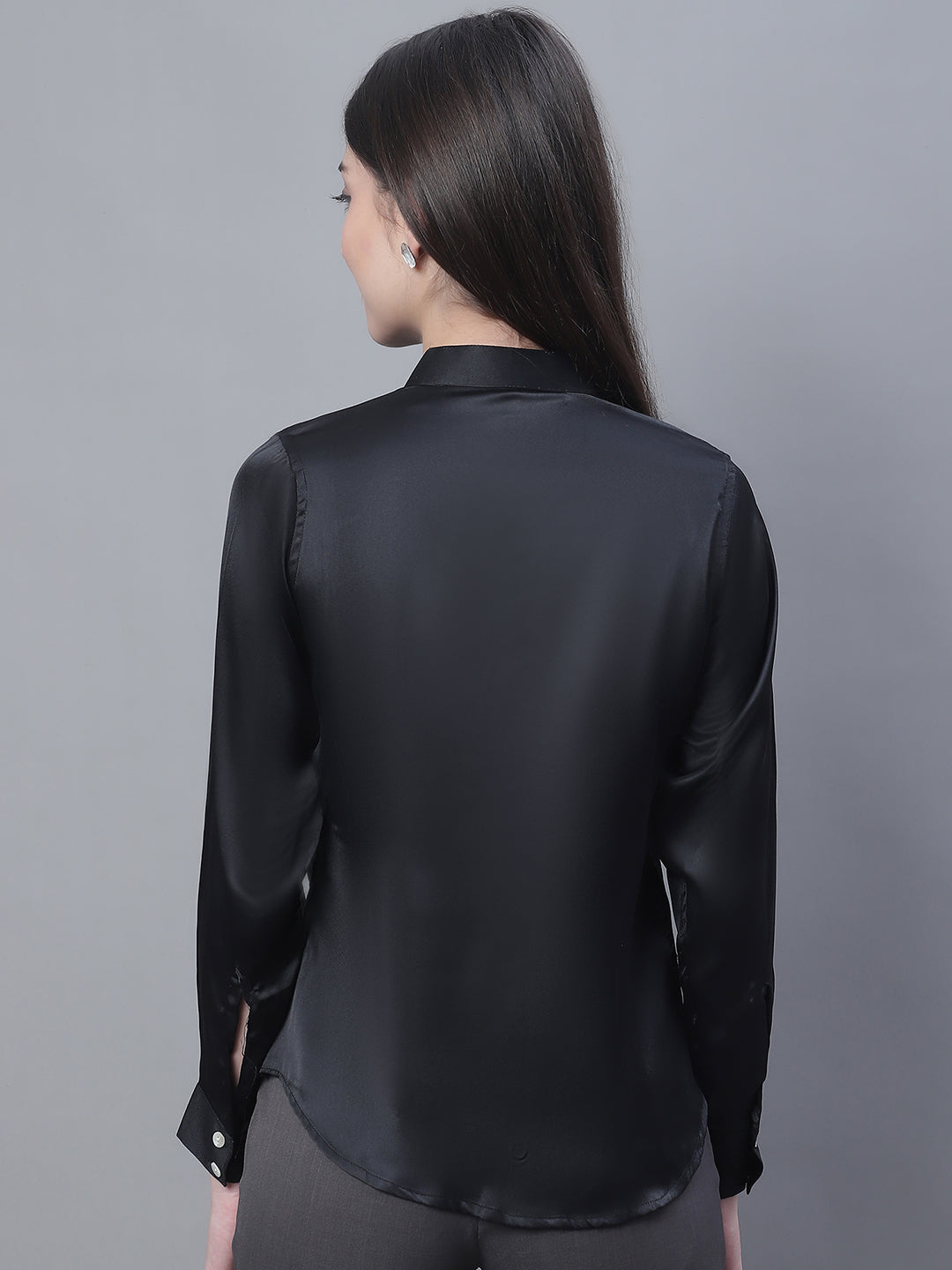 Jainish Women's Black Solid Shirt Style Top | Grocsy