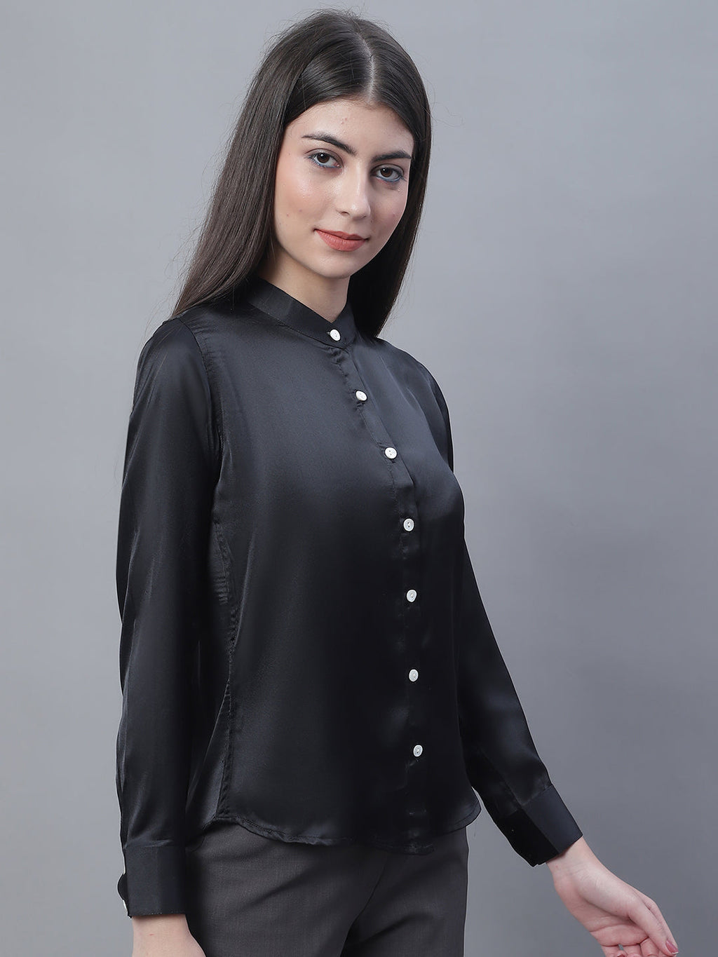 Jainish Women's Black Solid Shirt Style Top | Grocsy