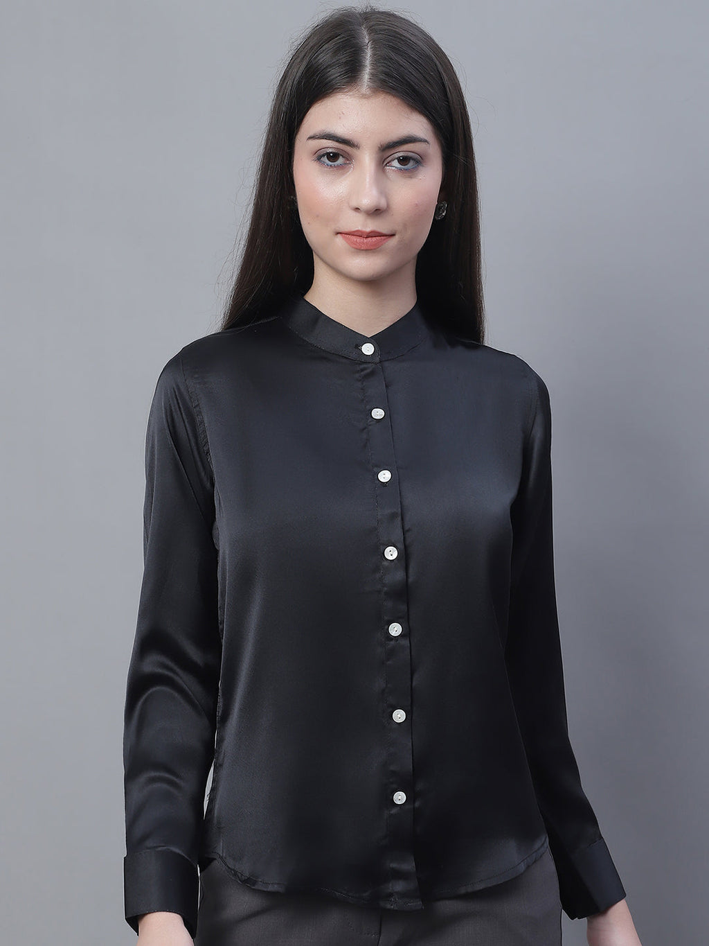 Jainish Women's Black Solid Shirt Style Top | Grocsy