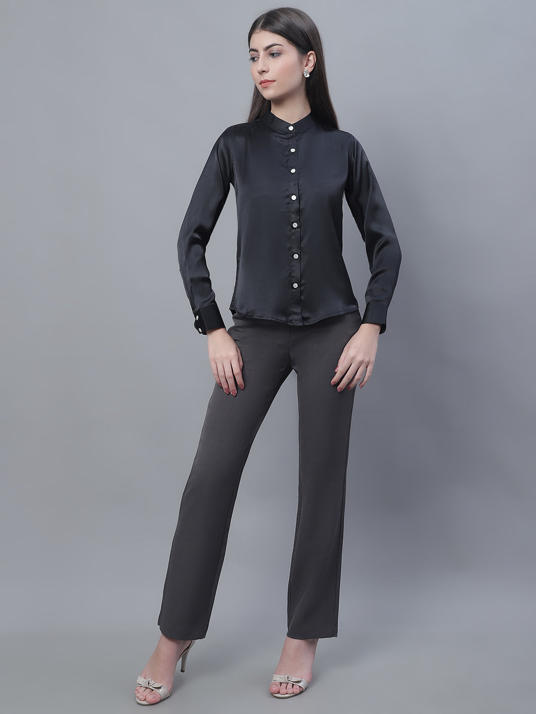 Jainish Women's Black Solid Shirt Style Top | Grocsy