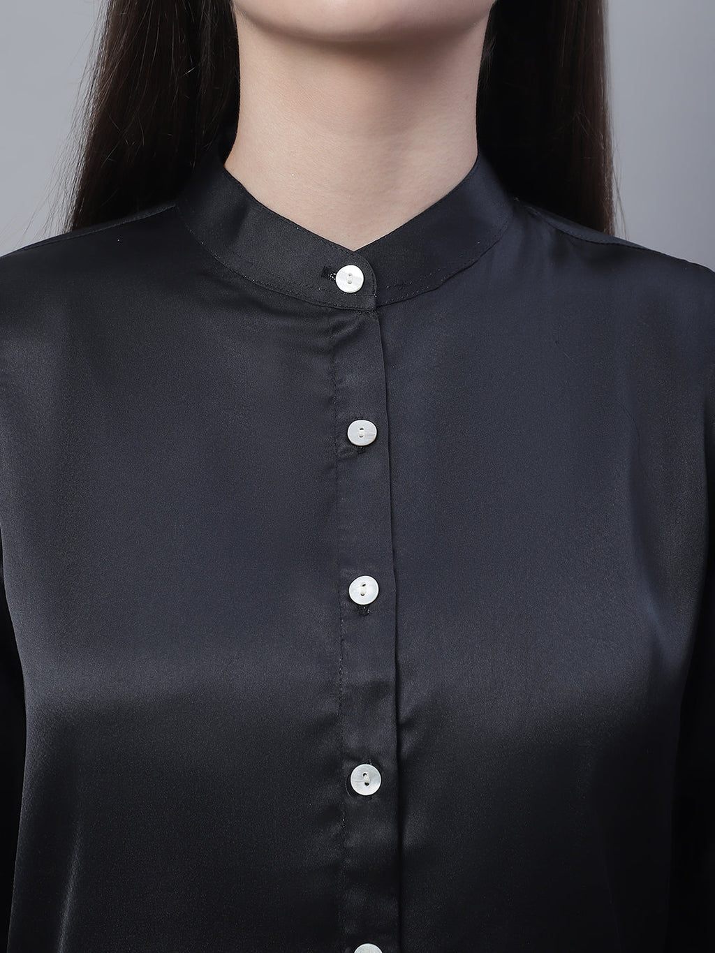 Jainish Women's Black Solid Shirt Style Top | Grocsy