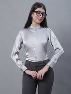 Jainish Women's Grey Solid Shirt Style Top | Grocsy