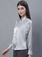 Jainish Women's Grey Solid Shirt Style Top | Grocsy