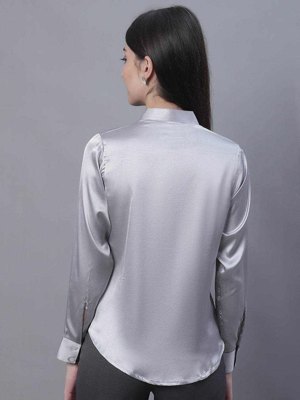 Jainish Women's Grey Solid Shirt Style Top | Grocsy
