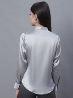 Jainish Women's Grey Solid Shirt Style Top | Grocsy
