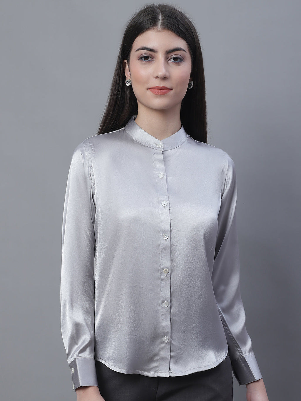 Jainish Women's Grey Solid Shirt Style Top | Grocsy