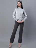 Jainish Women's Grey Solid Shirt Style Top | Grocsy