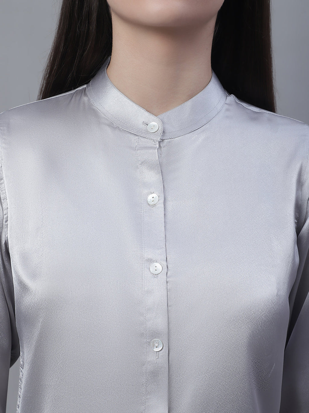 Jainish Women's Grey Solid Shirt Style Top | Grocsy