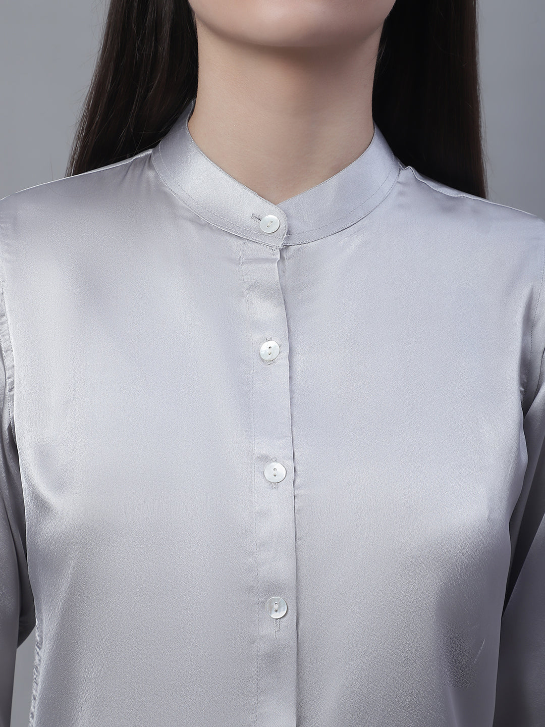 Jainish Women's Grey Solid Shirt Style Top | Grocsy