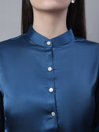Jainish Women's Blue Solid Shirt Style Top | Grocsy