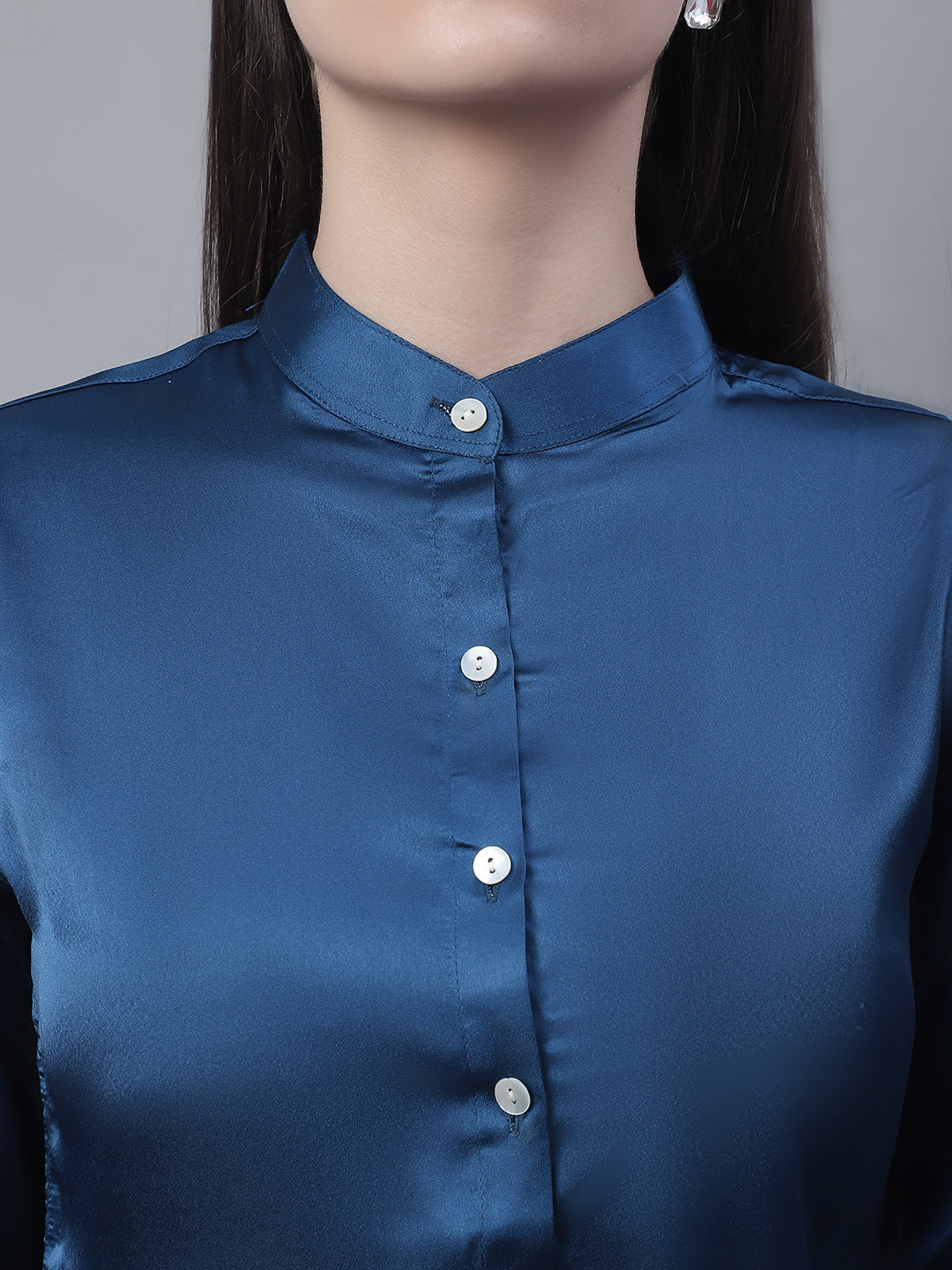 Jainish Women's Blue Solid Shirt Style Top | Grocsy