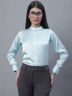 Jainish Women's Sky Blue Solid Shirt Style Top | Grocsy