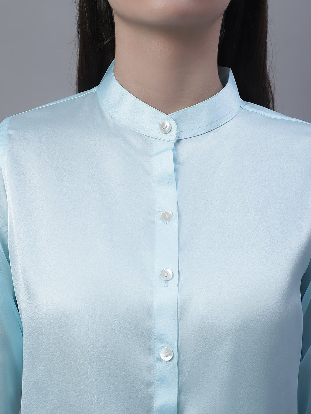 Jainish Women's Sky Blue Solid Shirt Style Top | Grocsy